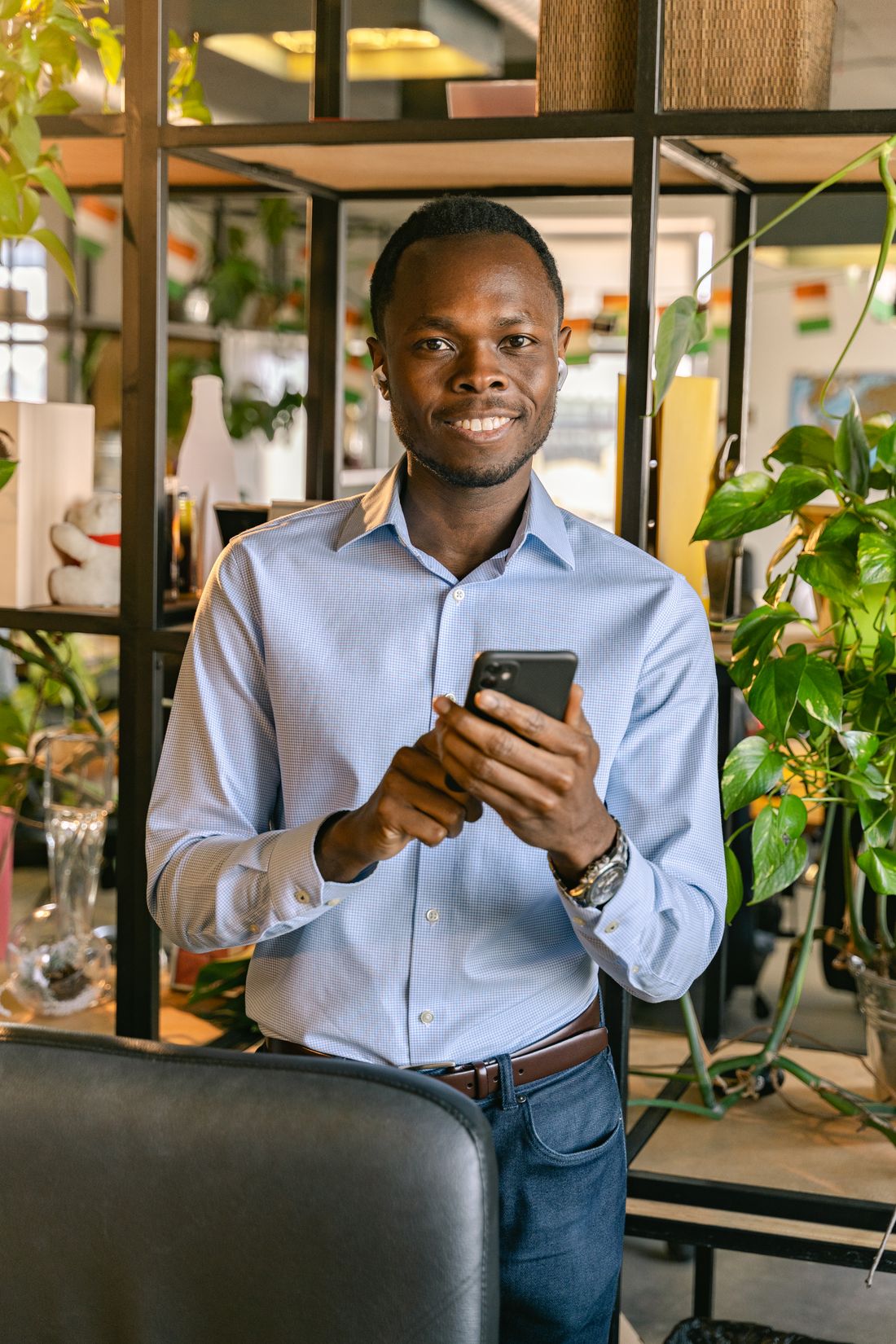 A small business owner using the app